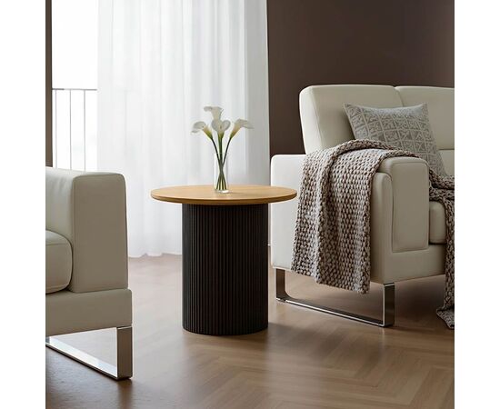 Βοηθητικό τραπέζι Dovel pakoworld mdf σε sonoma -μαύρη απόχρωση Φ50x45εκ - ΤΡΑΠΕΖΙΑ ΚΟΥΖΙΝΑΣ στο Milonadakis.gr