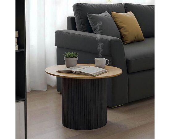 Τραπέζι σαλονιού Dovel pakoworld mdf σε sonoma-μαυρη απόχρωση Φ70x40εκ - ΤΡΑΠΕΖΙΑ ΚΟΥΖΙΝΑΣ στο Milonadakis.gr