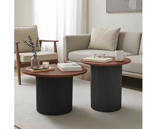 Tραπέζια σαλονιού Dovel pakoworld mdf σετ 2τεμ. καρυδι-μαύρο - ΤΡΑΠΕΖΑΚΙΑ ΣΑΛΟΝΙΟΥ στο Milonadakis.gr