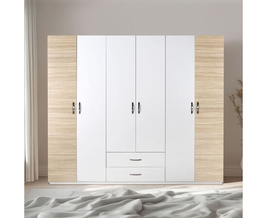 Ντουλάπα ρούχων Dormie pakoworld εξάφυλλη με συρτάρια σε λευκή απόχρωση 206x52x213εκ - ΝΤΟΥΛΑΠΕΣ στο Milonadakis.gr