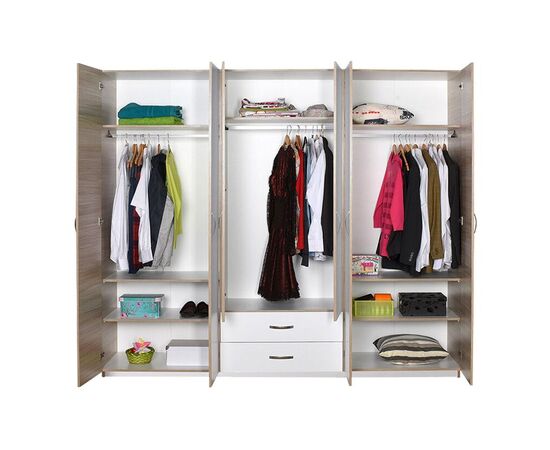 Ντουλάπα ρούχων Dormie pakoworld εξάφυλλη με συρτάρια σε λευκή απόχρωση 206x52x213εκ - ΝΤΟΥΛΑΠΕΣ στο Milonadakis.gr