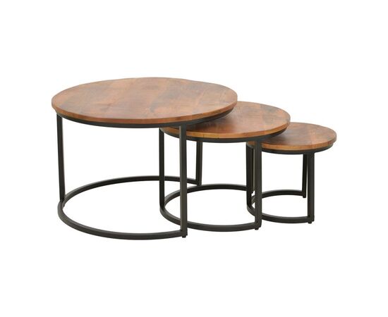 Τραπέζι σαλονιού Frina pakoworld σετ 3τεμ mango ξύλο σε καρυδί απόχρωση με πόδι μαύρο μέταλλο - ΤΡΑΠΕΖΑΚΙΑ ΣΑΛΟΝΙΟΥ στο Milonadakis.gr