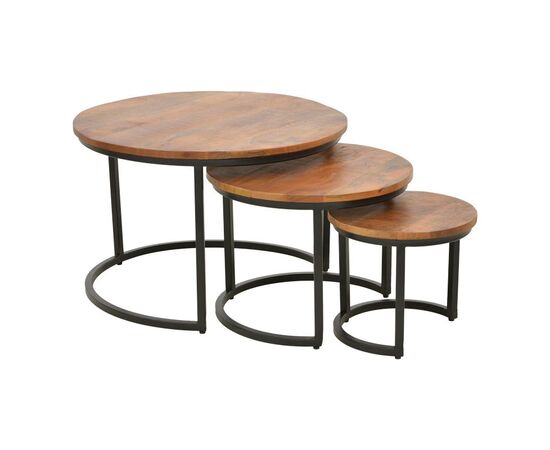 Τραπέζι σαλονιού Frina pakoworld σετ 3τεμ mango ξύλο σε καρυδί απόχρωση με πόδι μαύρο μέταλλο - ΤΡΑΠΕΖΑΚΙΑ ΣΑΛΟΝΙΟΥ στο Milonadakis.gr