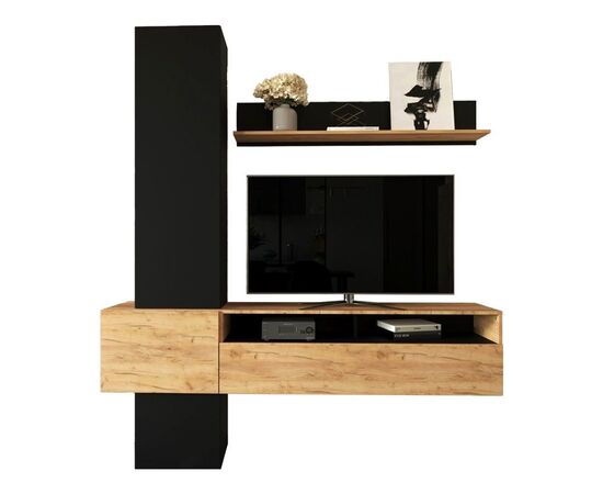 Σύνθετο σαλονιού Wendy pakoworld σε oak-μαύρη απόχρωση 195.1x37.3x219.1εκ - ΣΥΝΘΕΣΕΙΣ ΣΑΛΟΝΙΟΥ στο Milonadakis.gr