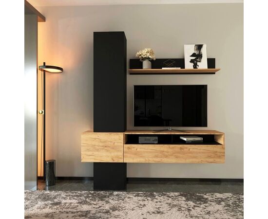 Σύνθετο σαλονιού Wendy pakoworld σε oak-μαύρη απόχρωση 195.1x37.3x219.1εκ - ΣΥΝΘΕΣΕΙΣ ΣΑΛΟΝΙΟΥ στο Milonadakis.gr