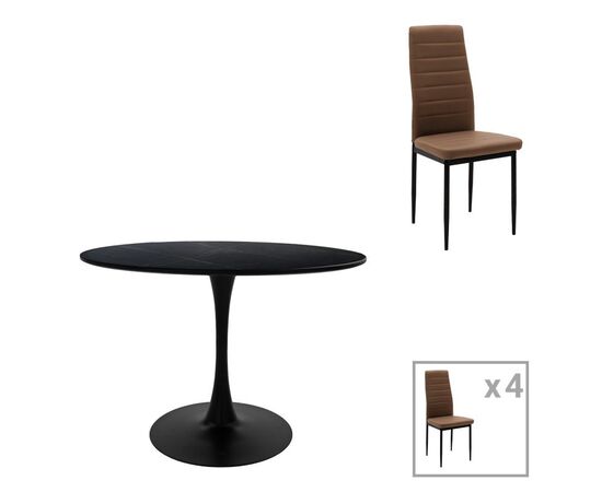 Τραπεζαρία Balou-Parker pakoworld σετ 5τεμ μαύρο-καφέ Φ120x73εκ - ΤΡΑΠΕΖΑΡΙΕΣ στο Milonadakis.gr