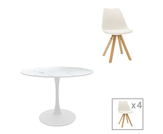 Τραπεζαρία Balou-Caron σετ 5τεμ pakoworld pp-mdf σε λευκή-φυσική απόχρωση Φ100x73εκ - ΤΡΑΠΕΖΑΡΙΕΣ στο Milonadakis.gr