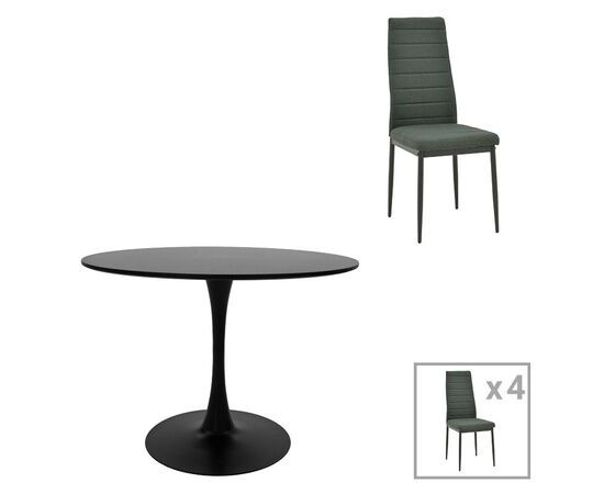 Τραπεζαρία Balou-Parker pakoworld σετ 5τεμ μαύρο-ύφασμα ανθρακί Φ120x73εκ - ΤΡΑΠΕΖΑΡΙΕΣ στο Milonadakis.gr