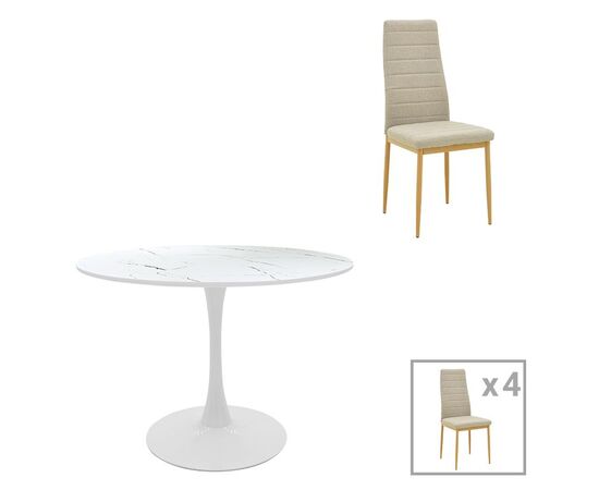 Τραπεζαρία Balou-Parker pakoworld σετ 5τεμ λευκό-μπεζ Φ100x73εκ - ΤΡΑΠΕΖΑΡΙΕΣ στο Milonadakis.gr