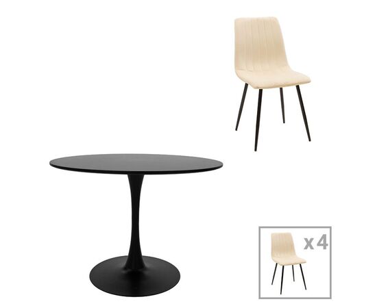 Τραπεζαρία Balou-Noor pakoworld σετ 5τεμ MDF μαύρο-μπεζ Φ100x73εκ - ΤΡΑΠΕΖΑΡΙΕΣ στο Milonadakis.gr