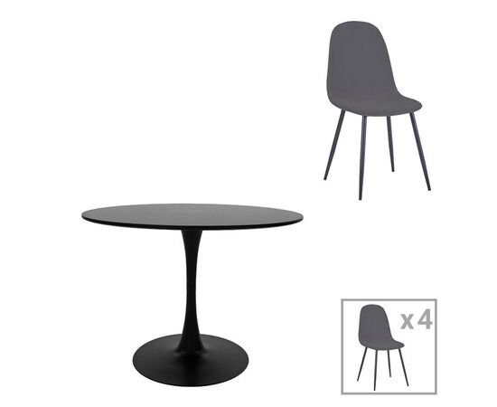 Τραπεζαρία Bella-Balou pakoworld σετ 5τεμ MDF μαύρο-βελούδο ανθρακί Φ120x73εκ - ΤΡΑΠΕΖΑΡΙΕΣ στο Milonadakis.gr