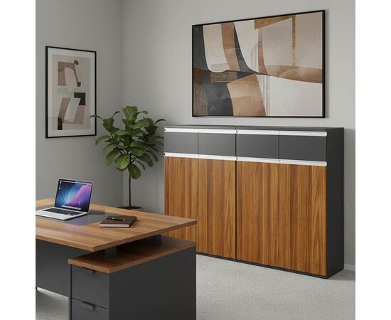 Ντουλάπια γραφείου επαγγελματικά Oscar pakoworld καρυδί-ανθρακί 160x40x120εκ - ΝΤΟΥΛΑΠΙΑ στο Milonadakis.gr