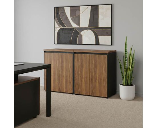 Ντουλάπια γραφείου χαμηλά επαγγελματικά Oscar pakoworld καρυδί-ανθρακί 160x40x80εκ - ΝΤΟΥΛΑΠΙΑ στο Milonadakis.gr