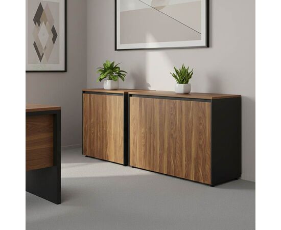 Ντουλάπια γραφείου χαμηλά επαγγελματικά Oscar pakoworld καρυδί-ανθρακί 200x40x80εκ - ΝΤΟΥΛΑΠΙΑ στο Milonadakis.gr