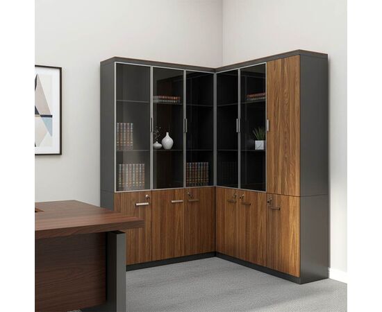 Ντουλάπες γραφείου επαγγελματικές Oscar pakoworld καρυδί-ανθρακί 240x40x200εκ - ΒΙΒΛΙΟΘΗΚΕΣ στο Milonadakis.gr