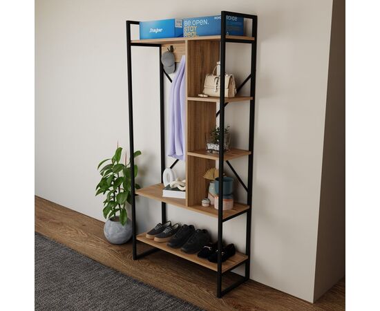 Έπιπλο εισόδου Feranda pakoworld με ράφια oak με μαύρο μεταλλικό σκελετό 88x34x180εκ - ΕΠΙΠΛΑ ΕΙΣΟΔΟΥ στο Milonadakis.gr