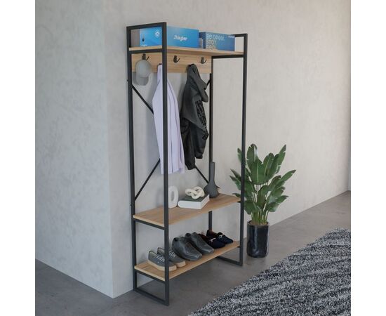 Έπιπλο εισόδου Levento pakoworld oak με μαύρο μεταλλικό σκελετό 88x34x180εκ - ΕΠΙΠΛΑ ΕΙΣΟΔΟΥ στο Milonadakis.gr