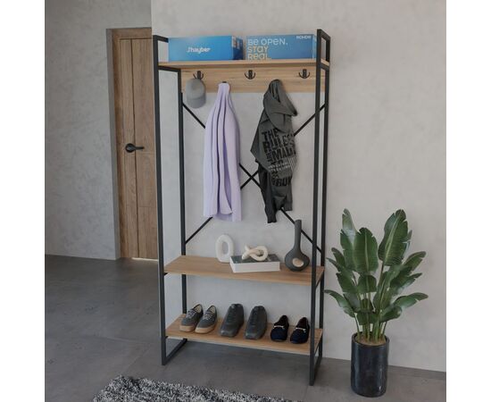 Έπιπλο εισόδου Levento pakoworld oak με μαύρο μεταλλικό σκελετό 88x34x180εκ - ΕΠΙΠΛΑ ΕΙΣΟΔΟΥ στο Milonadakis.gr