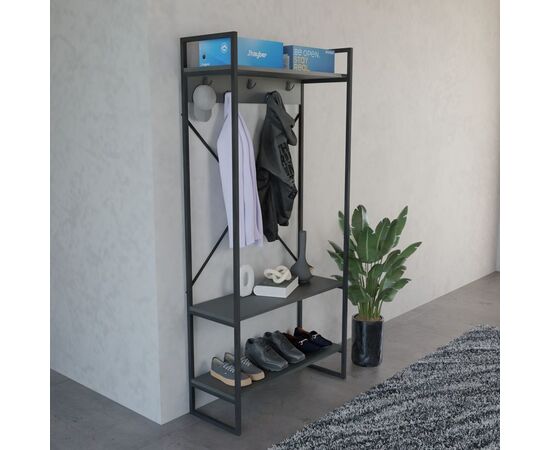 Έπιπλο εισόδου Levento pakoworld ανθρακί με μαύρο μεταλλικό σκελετό 88x34x180εκ - ΕΠΙΠΛΑ ΕΙΣΟΔΟΥ στο Milonadakis.gr