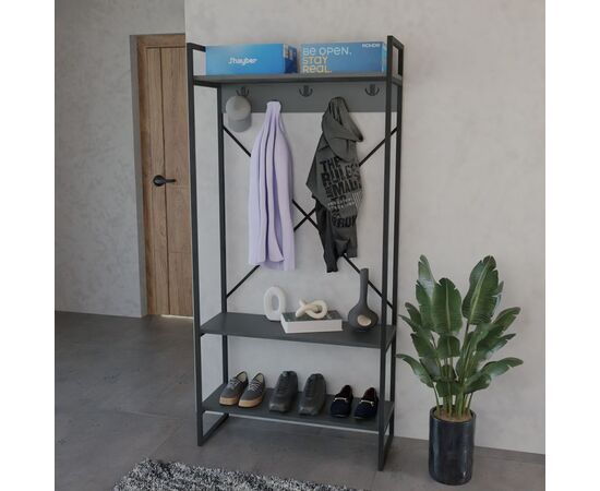 Έπιπλο εισόδου Levento pakoworld ανθρακί με μαύρο μεταλλικό σκελετό 88x34x180εκ - ΕΠΙΠΛΑ ΕΙΣΟΔΟΥ στο Milonadakis.gr