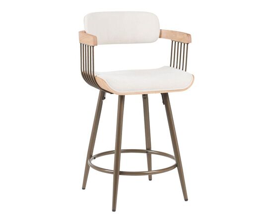 Σκαμπό μπαρ Cameo pakoworld περιστρεφόμενο μέταλλο μπρονζέ-white-wash ξύλο-μπέζ ύφασμα 53x50x93εκ - ΣΚΑΜΠΟ ΜΠΑΡ στο Milonadakis.gr