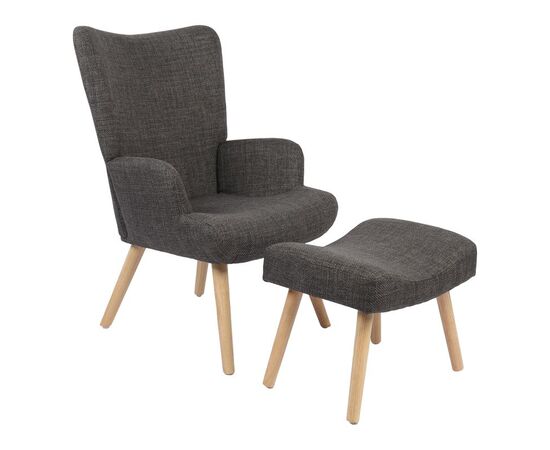 Πολυθρόνα-μπερζέρα με υποπόδιο Gerlina pakoworld ανθρακί ύφασμα με πόδι σε φυσική απόχρωση 71x64x94εκ - ΚΑΡΕΚΛΕΣ - ΠΟΛΥΘΡΟΝΕΣ ΕΣ. στο Milonadakis.gr