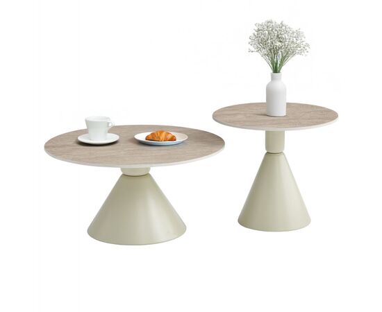 ΣΕΤ 2 ΤΡΑΠΕΖΙΑ ΣΑΛΟΝΙΟΥ JEN HM18305.04 ΜΕΤΑΛΛΟ ΣΑΜΠΑΝΙ-ΚΕΡΑΜΙΚΟ ΣΕ TRAVERTINE Φ50εκ & Φ70εκ - ΤΡΑΠΕΖΑΚΙΑ ΣΑΛΟΝΙΟΥ στο Milonadakis.gr