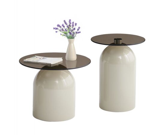 ΣΕΤ 2 ΤΡΑΠΕΖΙΑ ΣΑΛΟΝΙΟΥ BELLINS HM18314.04 ΜΠΕΖ ΜΕΤΑΛ.ΒΑΣΕΙΣ--ΓΥΑΛΙ Φ50εκ & Φ39,5εκ - ΤΡΑΠΕΖΑΚΙΑ ΣΑΛΟΝΙΟΥ στο Milonadakis.gr