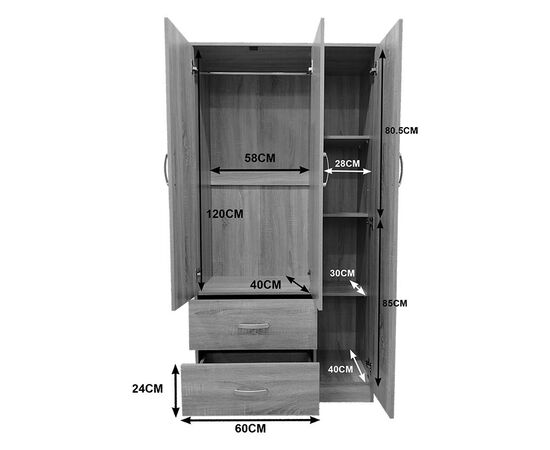 Ντουλάπα τρίφυλλη με 2 συρτάρια Lego pakoworld σε λευκή απόχρωση 90x42x180εκ - ΝΤΟΥΛΑΠΕΣ στο Milonadakis.gr