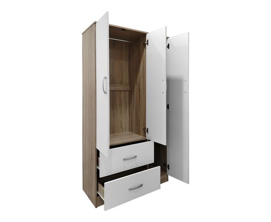 Ντουλάπα τρίφυλλη με 2 συρτάρια Lego pakoworld σε oak-λευκή απόχρωση 90x42x180εκ - ΝΤΟΥΛΑΠΕΣ στο Milonadakis.gr