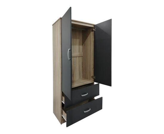 Ντουλάπα δίφυλλη με 2 συρτάρια Lego pakoworld σε oak-ανθρακί απόχρωση 80x42x180εκ - ΝΤΟΥΛΑΠΕΣ στο Milonadakis.gr