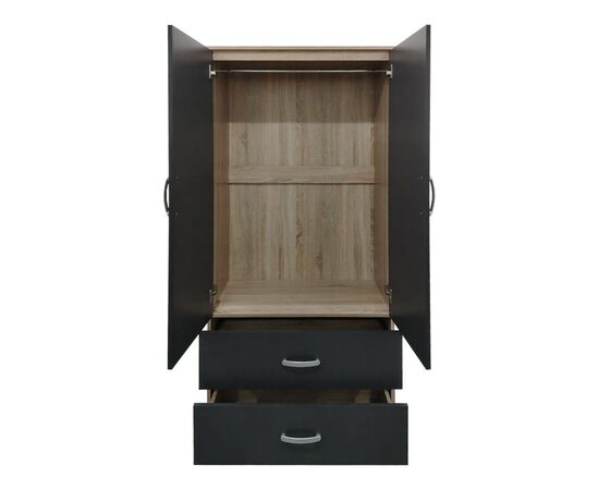 Ντουλάπα δίφυλλη με 2 συρτάρια Lego pakoworld σε oak-ανθρακί απόχρωση 80x42x180εκ - ΝΤΟΥΛΑΠΕΣ στο Milonadakis.gr