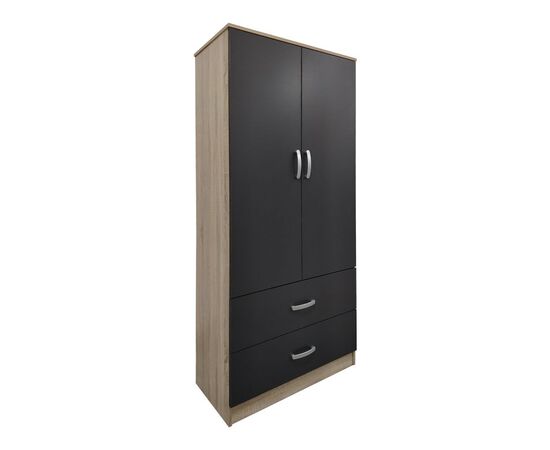 Ντουλάπα δίφυλλη με 2 συρτάρια Lego pakoworld σε oak-ανθρακί απόχρωση 80x42x180εκ - ΝΤΟΥΛΑΠΕΣ στο Milonadakis.gr