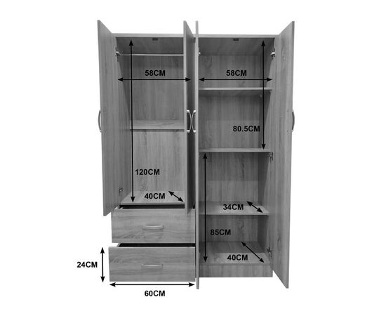 Ντουλάπα τετράφυλλη με 2 συρτάρια Lego pakoworld σε oak απόχρωση 120.5x42x181εκ - ΝΤΟΥΛΑΠΕΣ στο Milonadakis.gr