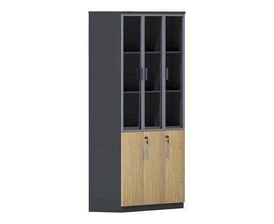 Ντουλάπα γραφείου με γυάλινες πόρτες Lotus pakoworld χρώμα φυσικό - ανθρακί 120x40x200εκ - ΒΙΒΛΙΟΘΗΚΕΣ στο Milonadakis.gr