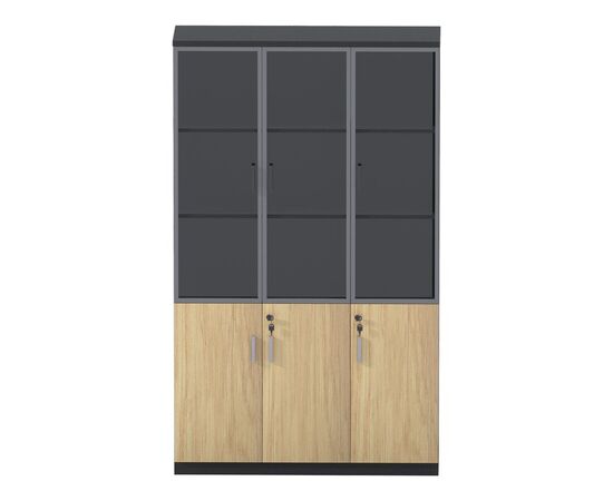 Ντουλάπα γραφείου με γυάλινες πόρτες Lotus pakoworld χρώμα φυσικό - ανθρακί 120x40x200εκ - ΒΙΒΛΙΟΘΗΚΕΣ στο Milonadakis.gr