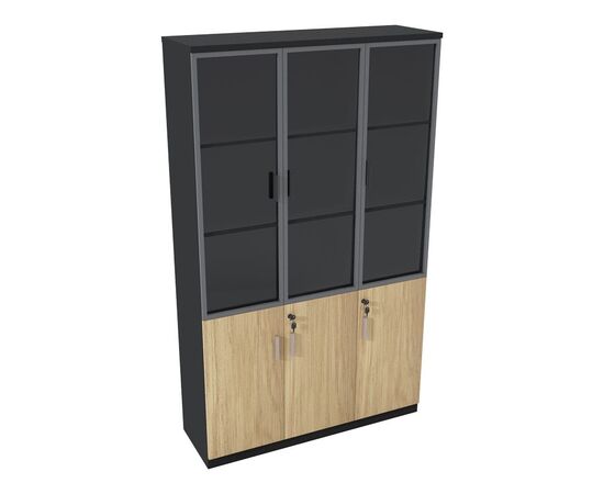 Ντουλάπα γραφείου με γυάλινες πόρτες Lotus pakoworld χρώμα φυσικό - ανθρακί 120x40x200εκ - ΒΙΒΛΙΟΘΗΚΕΣ στο Milonadakis.gr