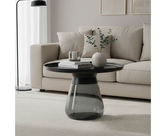 Βοηθητικό τραπέζι Kunlo Inart μαύρο μέταλλο-μαύρο γυαλί Φ60x42εκ - ΒΟΗΘΗΤΙΚΑ ΤΡΑΠΕΖΑΚΙΑ στο Milonadakis.gr