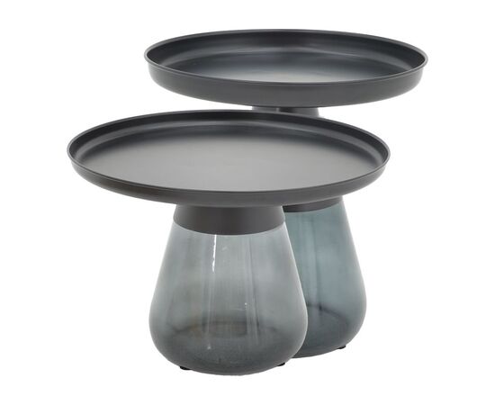 Τραπέζια σαλονιού Kunlo Inart σετ 2τεμ μαύρο μέταλλο-μαύρο γυαλί - ΤΡΑΠΕΖΑΚΙΑ ΣΑΛΟΝΙΟΥ στο Milonadakis.gr