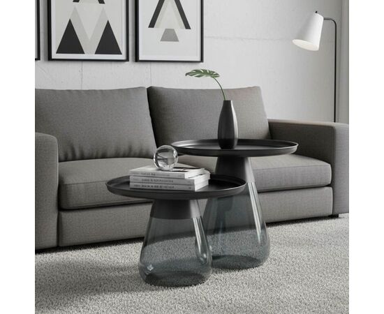 Τραπέζια σαλονιού Kunlo Inart σετ 2τεμ μαύρο μέταλλο-μαύρο γυαλί - ΤΡΑΠΕΖΑΚΙΑ ΣΑΛΟΝΙΟΥ στο Milonadakis.gr