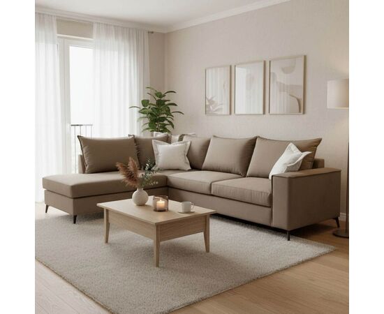 Γωνιακός καναπές δεξιά γωνία Romantic pakoworld ύφασμα mocha-cream 290x235x95εκ - ΚΑΝΑΠΕΔΕΣ-ΣΑΛΟΝΙΑ στο Milonadakis.gr