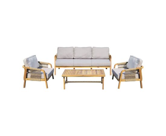 Σαλόνι εξωτερικού χώρου Malibu III pakoworld ξύλο ακακίας με σχοινί σε φυσική απόχρωση και μπεζ μαξιλάρια - ΣΕΤ ΣΑΛΟΝΙΑ στο Milonadakis.gr