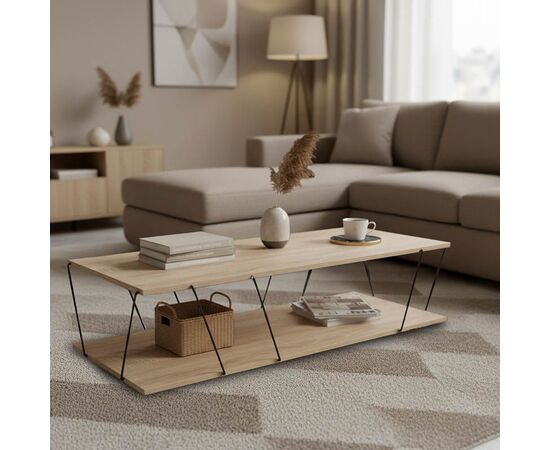 Tραπέζι σαλονιού Tars pakoworld οακ-μαύρο 120x48x30εκ - ΤΡΑΠΕΖΑΚΙΑ ΣΑΛΟΝΙΟΥ στο Milonadakis.gr