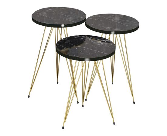 Βοηθητικά τραπέζια Wakmi pakoworld σετ 3τεμ μαύρο μαρμάρου μελαμίνης-χρυσο μέταλλο - ΒΟΗΘΗΤΙΚΑ ΤΡΑΠΕΖΑΚΙΑ στο Milonadakis.gr