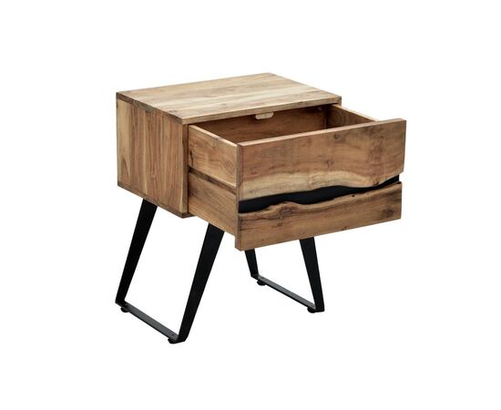 Κομοδίνο Imena pakoworld μασίφ ξύλο Acacia σε φυσικό απόχρωση με μαύρα μεταλλικά πόδια 45x35x56εκ - ΚΟΜΟΔΙΝΑ στο Milonadakis.gr