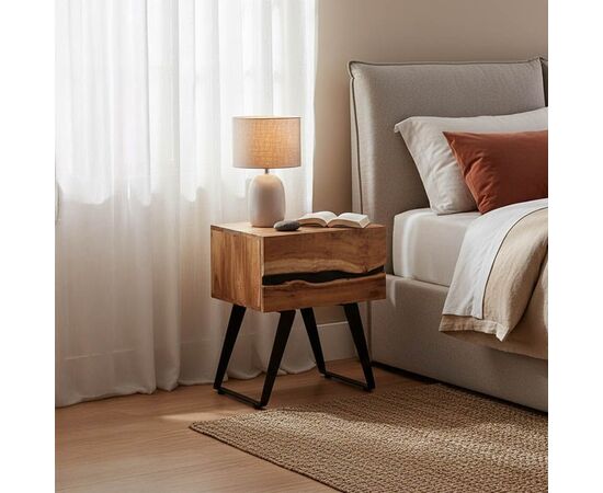 Κομοδίνο Imena pakoworld μασίφ ξύλο Acacia σε φυσικό απόχρωση με μαύρα μεταλλικά πόδια 45x35x56εκ - ΚΟΜΟΔΙΝΑ στο Milonadakis.gr