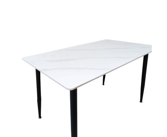 Τραπέζι Pembe pakoworld sintered stone λευκή όψη μαρμάρου με μαύρα μεταλλικά πόδια 120x70x75εκ - ΤΡΑΠΕΖΙΑ ΚΟΥΖΙΝΑΣ στο Milonadakis.gr