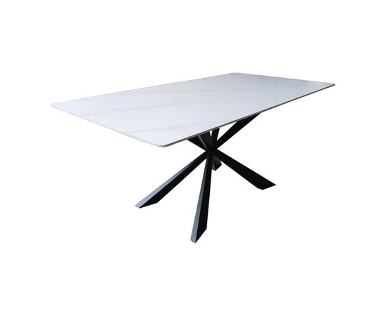 Τραπέζι Mattias pakoworld sintered stone λευκη όψη μαρμάρου με μαύρα μεταλλικά πόδια 180x90x75εκ - ΤΡΑΠΕΖΙΑ ΚΟΥΖΙΝΑΣ στο Milonadakis.gr