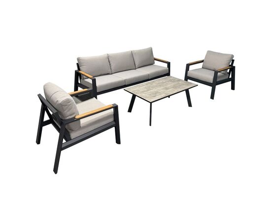 Σαλόνι κήπου Aeria pakoworld 4τεμ αλουμίνιο σε ανθρακί απόχρωση - teak - ύφασμα γκρι - ΣΕΤ ΣΑΛΟΝΙΑ στο Milonadakis.gr