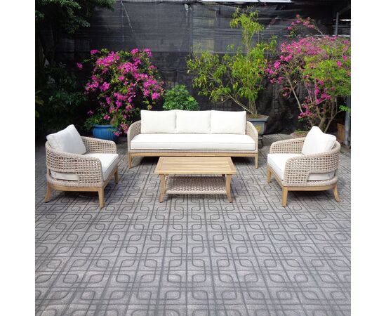 Σαλόνι κήπου Riviera pakoworld 4τεμ μασίφ ξύλο ακακίας-ύφασμα μπεζ - ΣΕΤ ΣΑΛΟΝΙΑ στο Milonadakis.gr